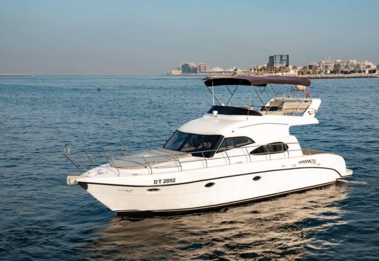 45 ft yacht for fishing trips cruising off the Dubai coast